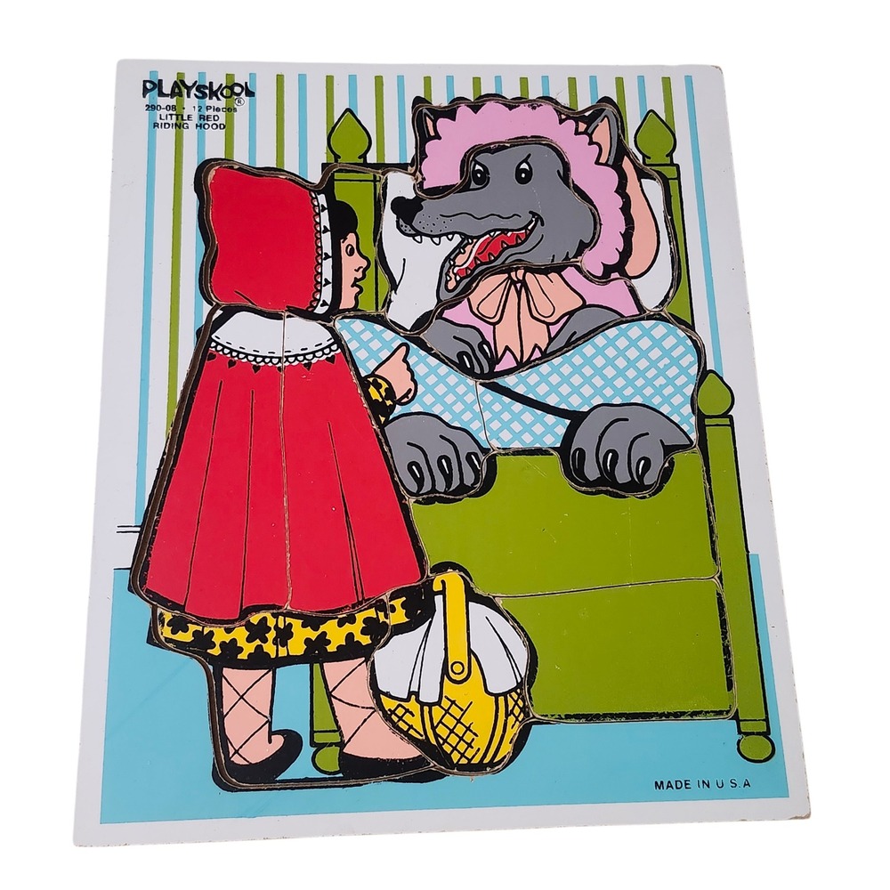 Vintage Playskool Wood Puzzle Kids Little Red Riding Hood 12pc‎
